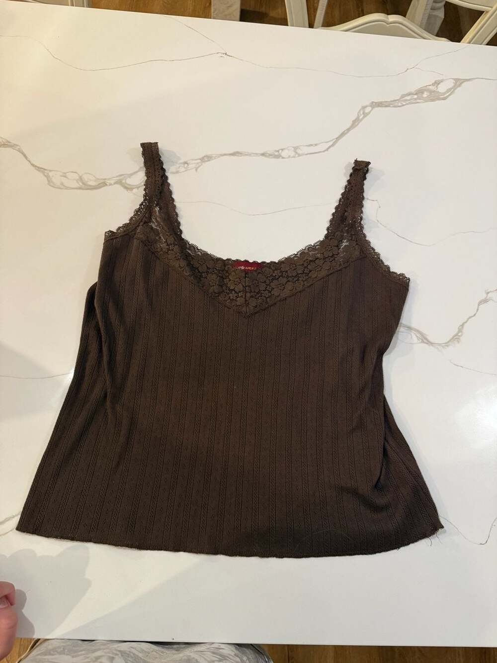 Jones Wear Jeans Tank Top Size XL Brown Ribbed Lace Trim Y2K